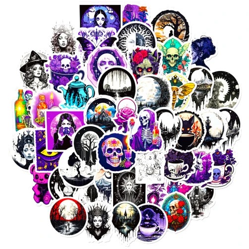RGBEE 50Pcs Cartoon Gothic Stickers Pack, Waterproof Graffiti Skeleton Stickers for Laptop Skateboard Water Bottle Hydro Flask Scrapbooking, Anime Skull Stickers Decals for Teens and Adults