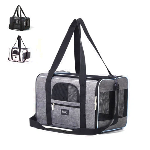 Peixty Pet Carrier for Cats,Small Dogs Under 15 Lbs(17x11x11 Inches),Delta/American/United Airline Approved Carriers, Cats Soft-Sided Carriers,Pet Travel Carrier Bag with Two Storage Pockets-Grey