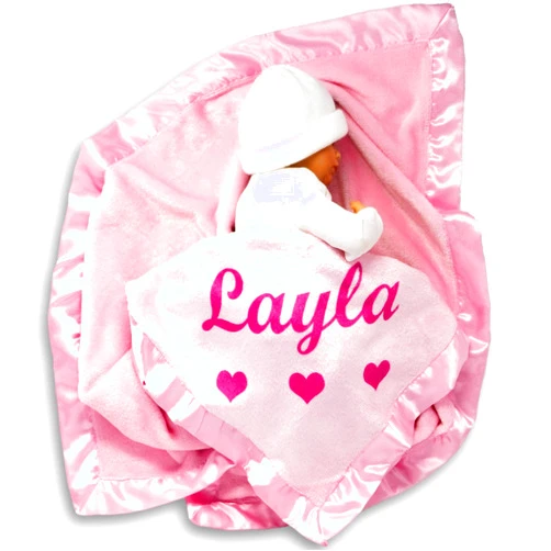 Custom Catch Personalized Baby Blanket for Girls - Pink - Newborn or Infant Gift with Name