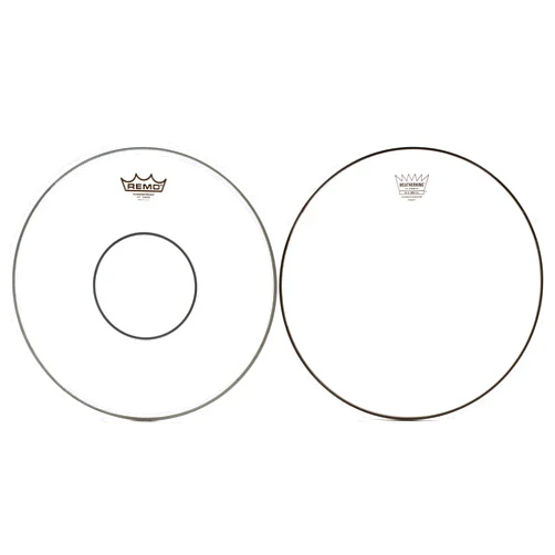 Generic Remo Powerstroke 77 Coated Snare Drumhead - 14 inch - with Clear Dot + Remo Ambassador Classic Hazy Snare-Side Drumhead