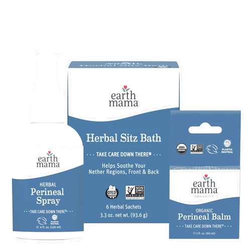 Earth Mama Postpartum Recovery Kit, Take Care Down There® Trifecta with Organic Perineal Balm, Sitz Bath & Herbal Peri Spray, 3-Piece Set