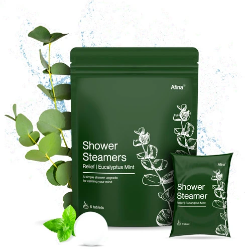 Afina Shower Steamers | Relief | Eucalyptus Mint | Natural Aromatherapy for Stress Relief and Relaxation | Spa Gifts for Women & Men (6 Count)