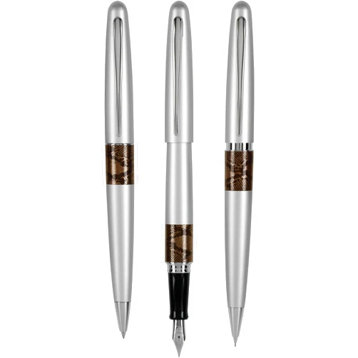 Pilot MR Animal Collection Fine Nib Fountain Pen, Medium Point Ball Point Pen & Extra Fine Mechanical Pencil Set in Gift Box, Matte Silver Barrel with Python Accent, Refillable Black Ink (91245)