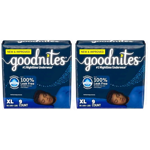 Goodnites Nighttime Bedwetting Underwear, Boys' XL (95-140 lb.), 9 Ct (Pack of 2)