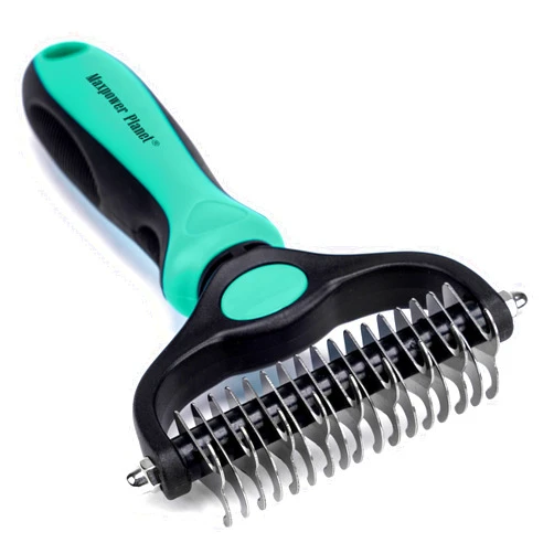 Maxpower Planet Pet Grooming Brush - Double Sided Shedding, Dematting Undercoat Rake for Dogs, Cats - Extra Wide Dog Grooming Brush, Dog Brush Shedding, Cat Brush, Reduce Shedding by 95%, Turquoise