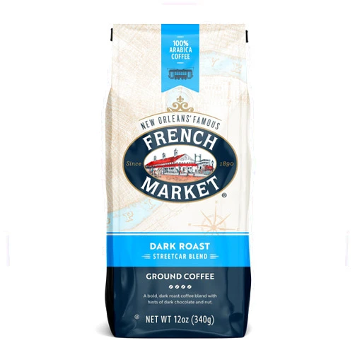 French Market Streetcar Blend Dark Roast Ground Coffee, 12oz Bag (Pack of 1)