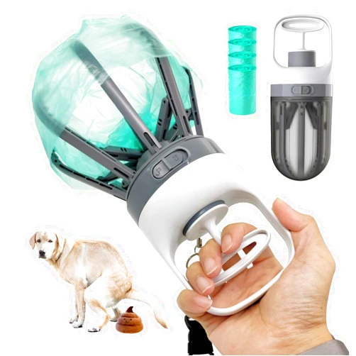 Xinzs Pooper Scooper for Dogs, 【No Warm Poo in Hand】 Portable 2 in 1 Dog Waste Pick-up Claw, 6.2'' Palm Wide Dog Poo Later Disposal Container for Small Medium Large Dogs with 75PCS Bag Attachment