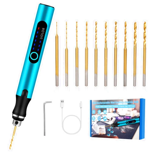 Uolor 3-Speed Cordless Mini Drill Pen, Rechargeable DIY Electric Hand Drill with 10 Small Drill Bits, Micro Drill Set for Jewelry Making Wood Stone Plastic Resin Keychains