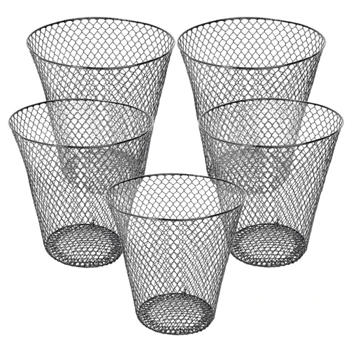 ROTORS 5 Pcs Wire Mesh Round Waste Basket, 2024 Upgraded Mesh Metal Trash Can, Black Lightweight Trash Can Open Top Wastebasket, Recycling Bins Garbage Waste Baskets for Desk Office School