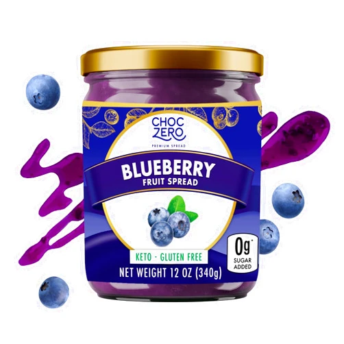 ChocZero Keto Blueberry Fruit Spread, No Added Sugar, Low Carb, All Natural Fruit Jam, Sweetened with Monk Fruit (1 jar, 12 oz)