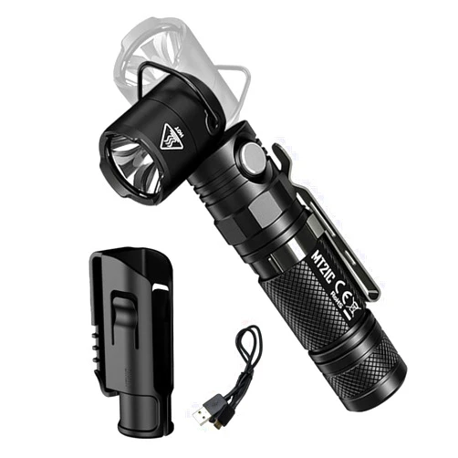 Nitecore MT21C LED Flashlight, 1000 Lumen Right Angle 90 Degree Tiltable Head L-Shape USB Rechargeable with Hard Duty Holster
