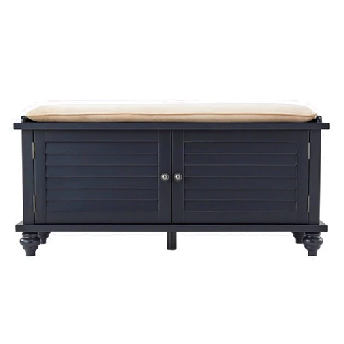 Inspire Q Maybelle Velvet Cushion Shutter Door Storage Bench by Classic Charcoal Black Painted Transitional, Farmhouse