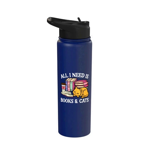 Reading Book Lover Bookworm Librarian Gift All I Need Is Books And Cat Read Reading Librarian Women Men Stainless Steel Insulated Water Bottle
