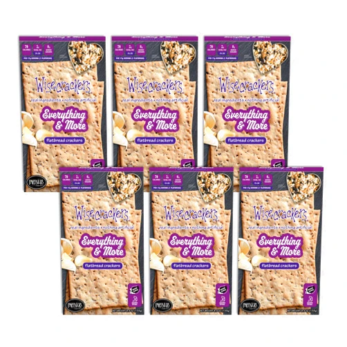 Partners Wisecrackers Flatbread Crackers, Everything & More, 4.9 Ounce (Pack of 6), Made with Real Ingredients, Non-GMO, Kosher