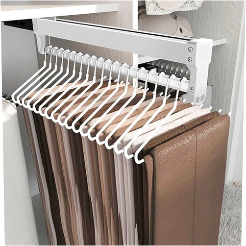 Generic Extendable Pull Out Closet Rod - Adjustable Clothing Organizer Holder, Extendable Wardrobe Rail In Steel, Household Space-Saving Pants Storage Artifa