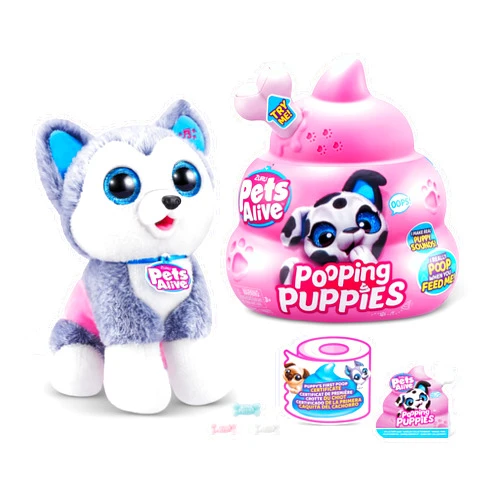 Pets Alive Pooping Puppies (Husky) by ZURU Surprise Puppy Plush, Ultra Soft Plushies, Interactive Toy Pets, Electronic Pet Puppy for Girls and Children