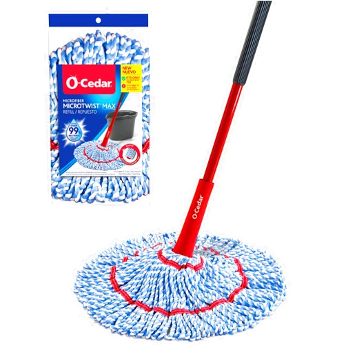 O-Cedar MicroTwist MAX Microfiber Twist Mop with 1 Extra Refill | Features Hands-Free Wringing | Extra Large 18-Inch Mop Head | Safe on All Floor Types,Red