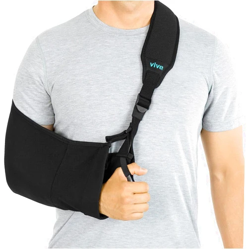 Vive Arm Sling Shoulder Immobilizer for Left or Right Arm - Comfortable Relief for Shoulder & Elbow Injury, Rotator Cuff Surgery, Broken Wrist, Hand - Adjustable Padded Straps Fit Men & Women (Black)