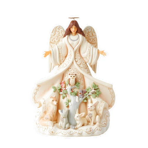 Enesco Jim Shore Heartwood Creek Four Seasons White Woodland Angel with Coat Figurine, 9.5in H