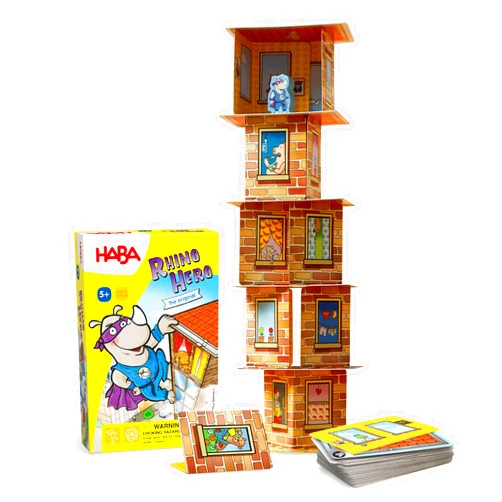 HABA Rhino Hero Game - Card Games for Kids, Ideal for Ages 5 & up - The Heroic Rhino Hero Stacking Card Game Adventure - Triple Award Winner