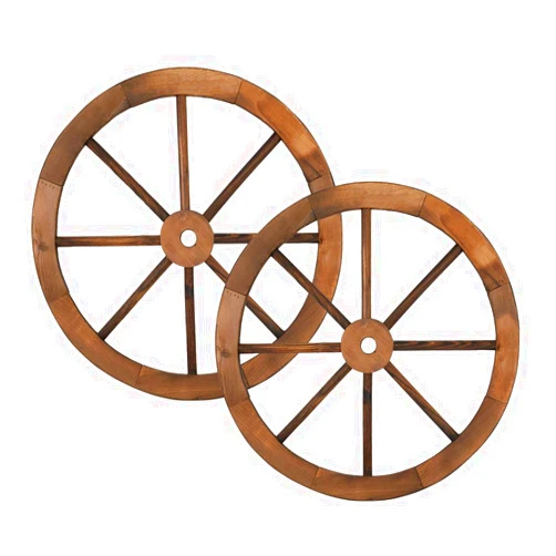 RJDOUJIN 2pcs 24-Inch Old Western Style Garden Art Wall Decor Wooden Wagon Wheel Brown