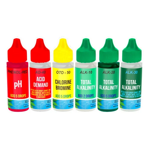 U.S. Pool Supply 6 Bottle Refill Solution Pack for Premium 5-Way Swimming Pool & Spa Test Kit - Replacement Indicator Bottles, Test Water for pH, Chlorine, Bromine, Alkalinity, Acid Demand - Chemicals