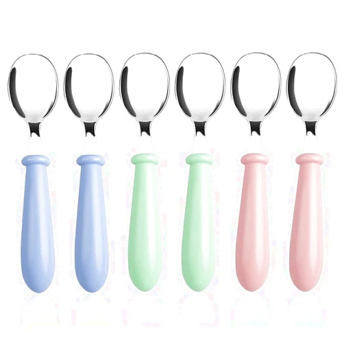 Pimoys 6 Pieces Toddler Spoons Baby Spoons for Self-Feeding, Stainless Steel Kids Spoons with Round Handle Metal Toddler Utensils Children's Silverware Set BPA Free, Dishwasher Safe