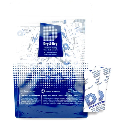 Dry & Dry 1 Gram[100 Packets] Food & Pharmaceutical Safe Silica Gel Packs Desiccants - Rechargeable Tyvek® Silica Gel Packets, Moisture Absorbers, Desiccants Packets, Silica Gel