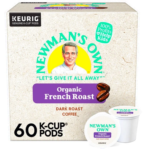 Newman's Own Organic French Roast Coffee, Keurig Single Serve K-Cup Pods, Dark Roast Coffee, 60 Count, (6 Packs of 10)