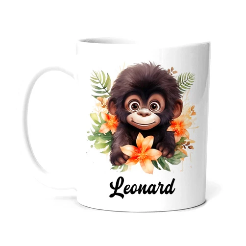 ELPSTORE Personalized Name Floral Gorilla Porcelain Cup 11Oz 15Oz Gift For Gorilla Lovers, Customized Cute Gorilla Tea Cup, Funny Animal Lovers Mugs Presents, Unique Gorilla Coffee Mugs