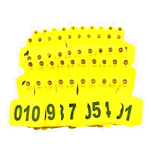 Abustle pig Cattle Ear Tags, Large Plastic Livestock Ear Tag for Sheep Cattle Calf Hog with Number 001-100/101-200/201-300, Animal Identification Ear Tags (Yellow, 001-100)
