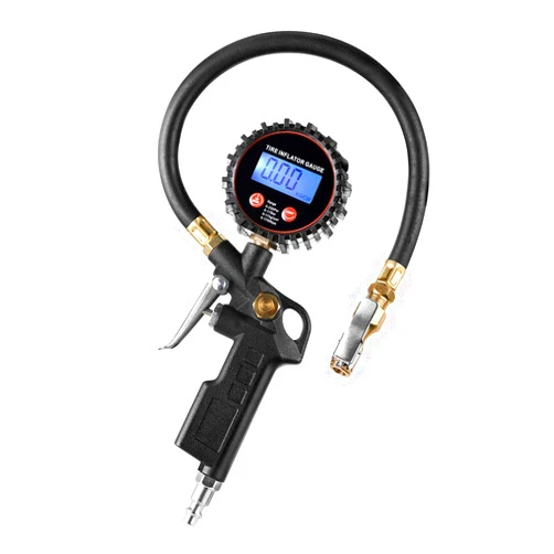 CZC AUTO Digital Tire Inflator Pressure Gauge, LED Display Tyre Deflator Gage with Straight Brass Lock-on Chuck Rubber Hose, Compatible with Air Pump Compressor for Truck Bus RV Car Motorcycle Bike