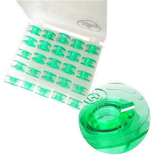 HONEYSEW Green Bobbins Water Colored Bobbins with Thread Hole Compatible with Husqvarna Viking4123078-G,4131825-45,4125615-45 (25pcs/Box Green bobbins)