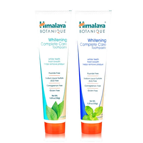 Himalaya Botanique Complete Care Whitening Toothpaste Variety Pack, Simply Mint and Simply Peppermint Flavors, Fluoride Free, for a Clean Mouth, Whiter Teeth and Fresh Breath, 5.29 oz, 2 Pack