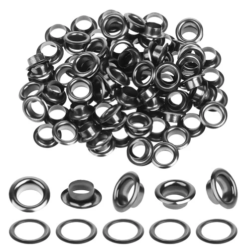 cobee 100 Sets Black Metal Eyelets, 1/4 Inch Eyelets and Grommets Eyelet Kit, Round Inner Hole DIY Rivet for Canvas, Shoes, Clothing, Bead Cores, Fabric, Leather and Bag(Black)