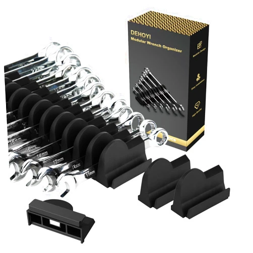 DEHOYI 48 pcs Magnetic Modular Wrench Organizers for Tool Drawers - Wrench Rack with Metric&SAE Labels, Perfect Tool Storage Holder with Magnet. Gift for father, brother and boyfriend (Black with Magnets)