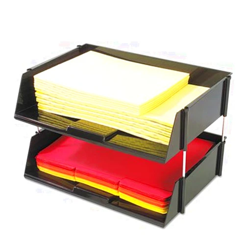 Deflecto Industrial Stacking Tray Set, Two Tier, Plastic, Black