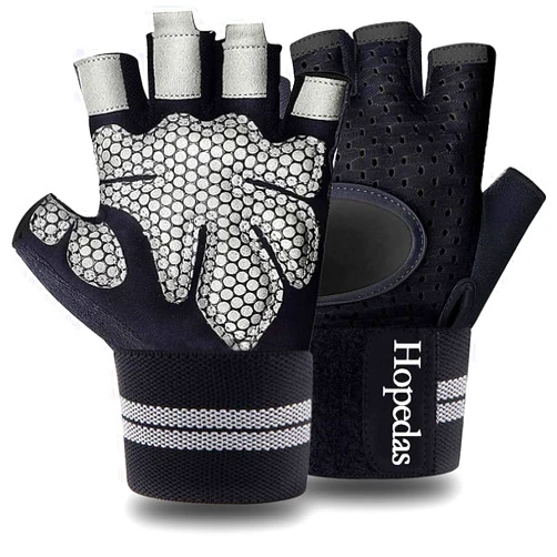 Hopedas Workout Gloves Gym Weight Lifting Gloves with Wrist Wrap Support for Men & Women,Breathable Fingerless Exercise Gloves,for Fitness,Training，Pull ups，Full Palm Protection