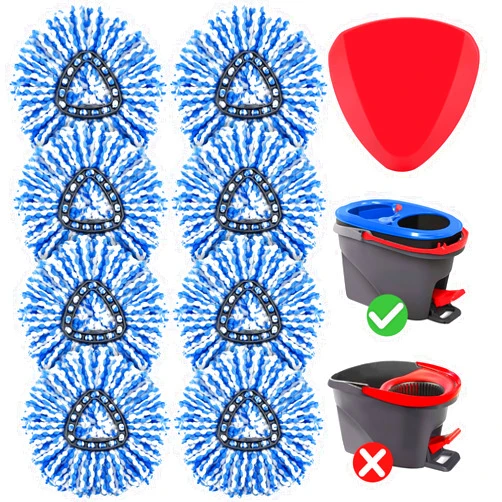 Isinlive [8+1 Pack] Mop Replace Heads Compatible with O-Cedar EasyWring RinseClean 2-Tank System, 8 Pack Microfiber Mop Refills and 1 Pack Triangle Mop Head Cover for 2-Tank System, Washable & Easy to Replace