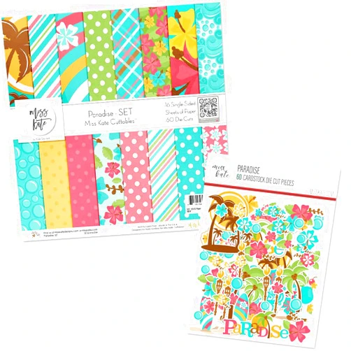 Miss Kate Cuttables Die Cuts & Paper Set – Paradise – for Tropical Beach Vacation Hawaii Costa Rica - 16 Single-Sided 12