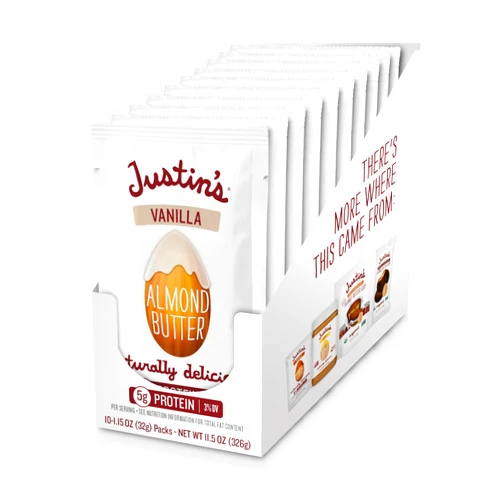 JUSTIN'S Gluten-Free Vanilla Almond Butter 1.15 oz Squeeze Pack, (Pack of 10)
