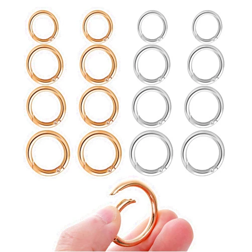 Yolev 16PCS Trigger Metal Spring O Rings Round Carabiner Clip Snap Trigger Spring Keyrings Buckle for Handbag Craft Making
