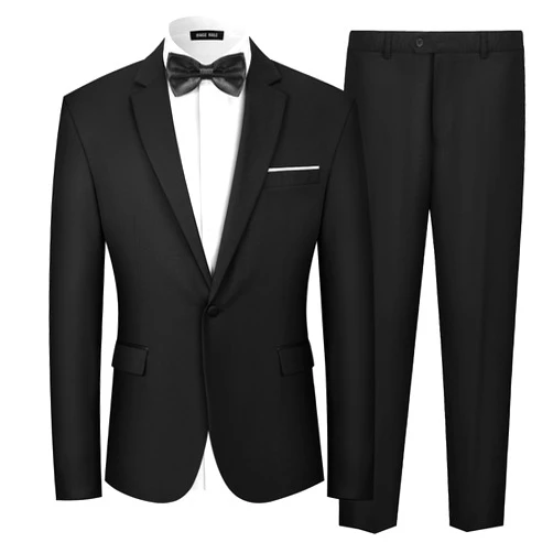 MAGE MALE Men's 2 Piece Suit One Button Slim Fit Formal Wedding Prom Tuxedo Suits Blazer Pants with Bow Tie Set