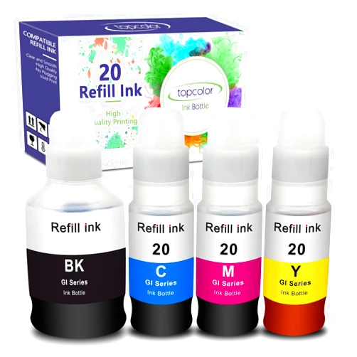 Topcolor Compatible Dye Ink Replacement for Canon GI-20 GI20 Ink Bottles Refills Kit for Canon G6020 G7020 G5020 MegaTank Printers, 170mL Black Ink Refill, 70mL Cyan Magenta Yellow, 4 Packs