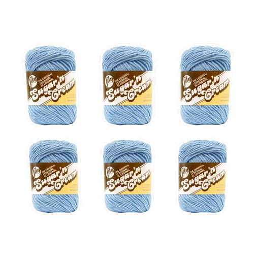 Lily Sugar'N Cream Light Blue Yarn - 6 Pack of 71g/2.5oz - Cotton - 4 Medium (Worsted) - 120 Yards - Knitting/Crochet