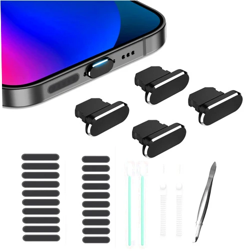 Gavemi Iphone Dust Plug Compatible with iPhone and AirPods, Lightning Port Plug Protector Charging Port Anti Dust Cover includes Speaker Cover (Black)