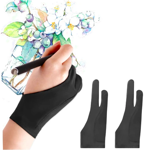 Mixoo Artists Gloves 2 Pack - Palm Rejection Gloves with Two Fingers for Paper Sketching, iPad, Graphics Drawing Tablet, Suitable for Left and Right Hand (Medium)