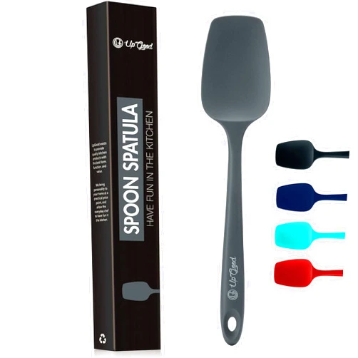 UpGood Silicone Spoon Spatula - 600ºF Heat-Resistant Non-Stick Rubber Spoonula | Use as Silicone Kitchen Scraper Utensil - Baking and Cooking Strong Stainless Steel Core | UpGood Kitchen Utensils, (Grey)