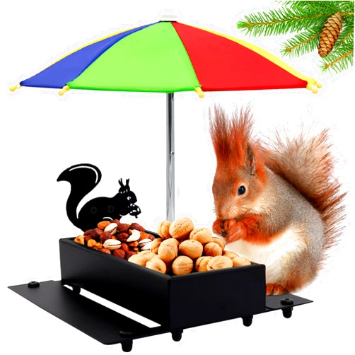 Beyoogeem Squirrel Feeder with Umbrella Metal Squirrel Feeders for Outside Funny with Corn Cobs Durable Squirrel Picnic Table Feeder with Solid Structure Cute Chipmunk Feeder for Corn Peanuts