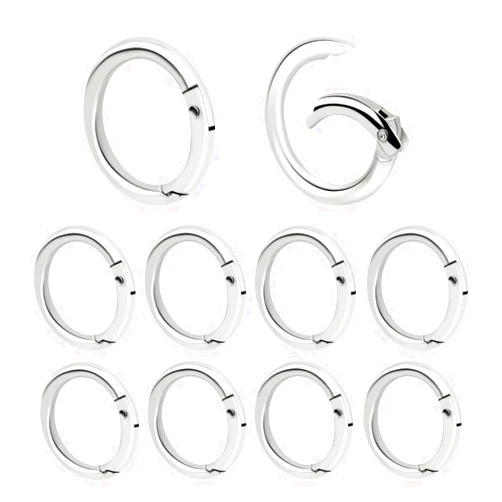 TKYPZY 10 Pack Metal Spring O Rings Round Carabiner Clip (Silver), Small